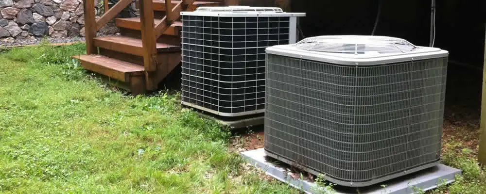 Heat pump installation and service units outside a home in Omaha, NE